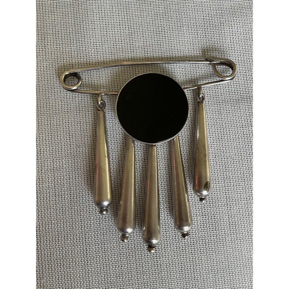 Vintage Sterling SH black onyx safty pin brooch Rare & unique - Picture 1 of 4